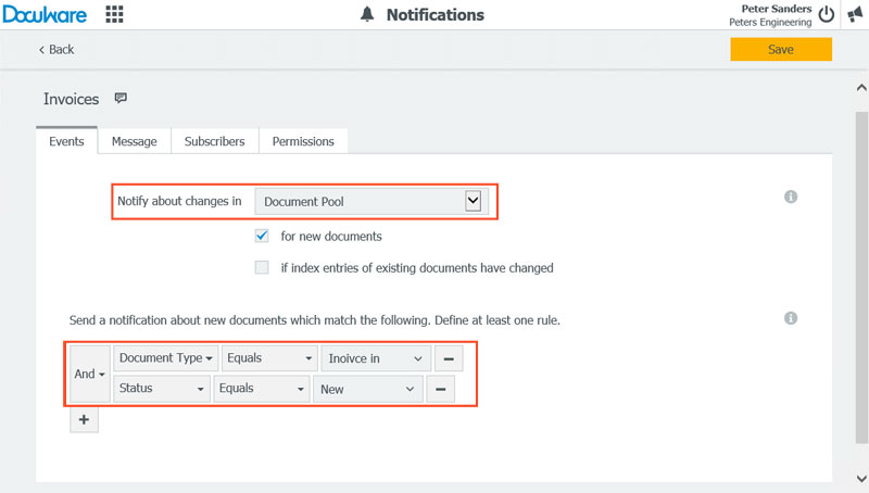 Configuration of a DocuWare Email Notification